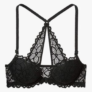 PINK Victoria's Secret Black Lace The Date Split Racerback Push-up Bra